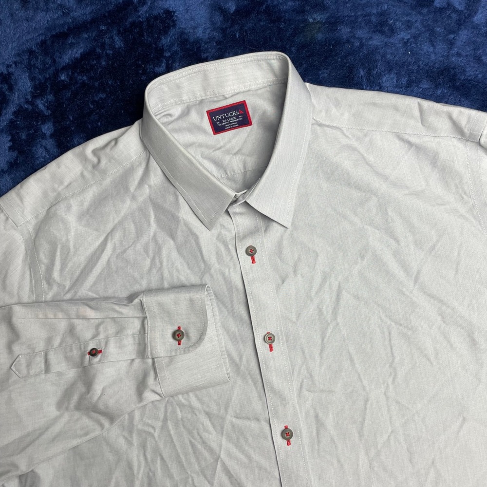 UNTUCKit Mens 2XL Relaxed Fit Wrinkle Free‎ Cotton Dress Shirt Light Gray